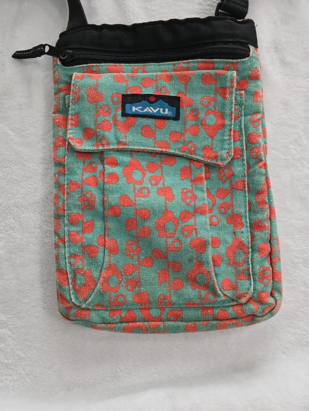 Kavu Teal and Coral Floral Crossbody Pouch